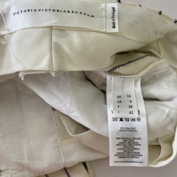 Victoria Victoria Beckham Striped Crop Pants Size 6 Cream Navy Straight Wool - Picture 8 of 11